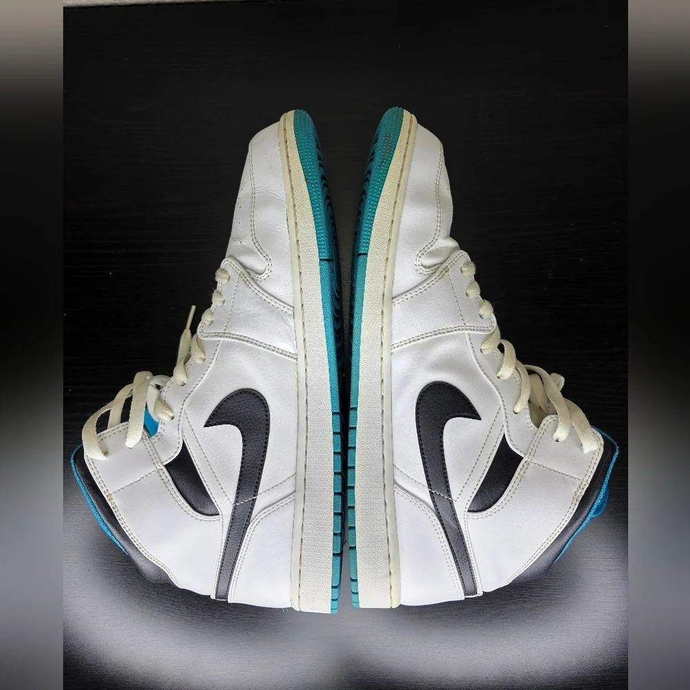 Nike Air Jordan 1 Mid High Top White Black Laser Blue Sneaker Shoe Size Us 15‎
